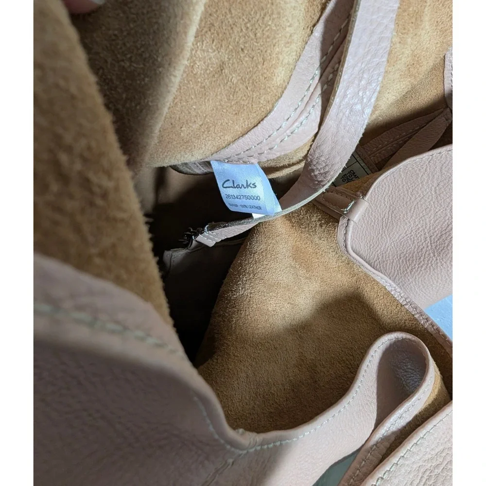 Clarks Pink Pebbled Leather Hobo Bag Slouchy Tote with Removable Pouch 26134275